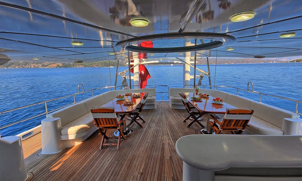 Angelo 2 Gulet dining area set for guests on deck