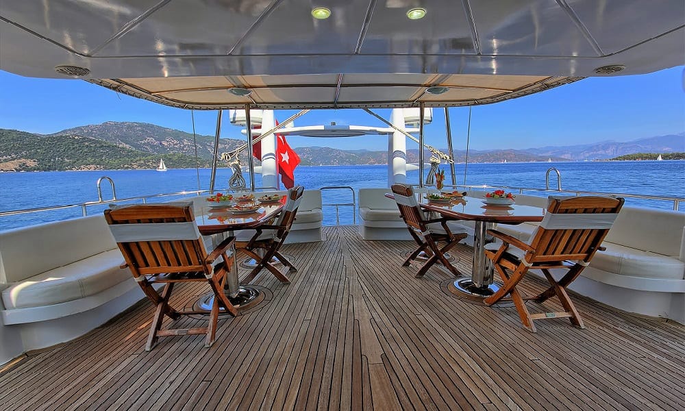 Angelo 2 Gulet dining area set for guests on deck