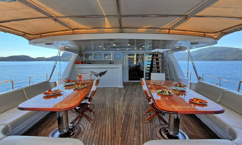 Angelo 2 Gulet dining area set for guests on deck