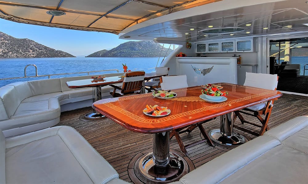 Angelo 2 Gulet dining area set for guests on deck