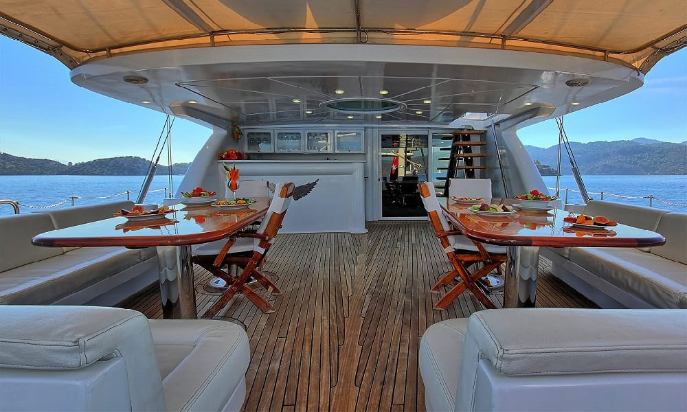 Angelo 2 Gulet dining area set for guests on deck