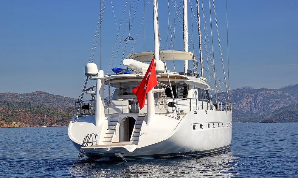 Angelo 2 Gulet exterior deck with sun loungers in Göcek