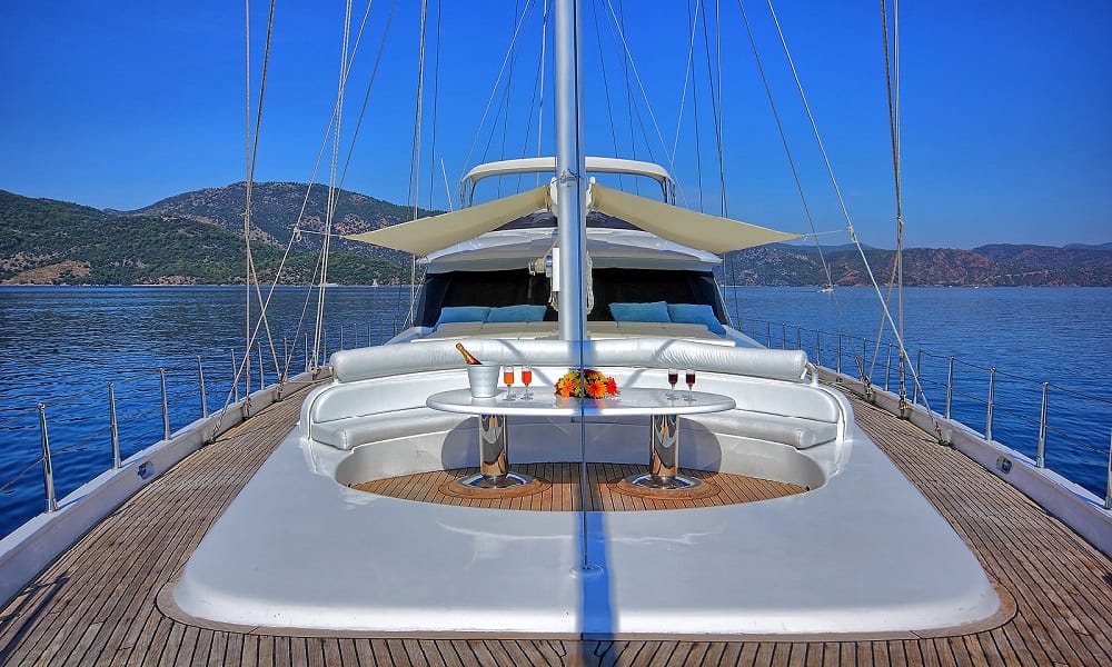 Angelo 2 Gulet exterior deck with sun loungers in Göcek