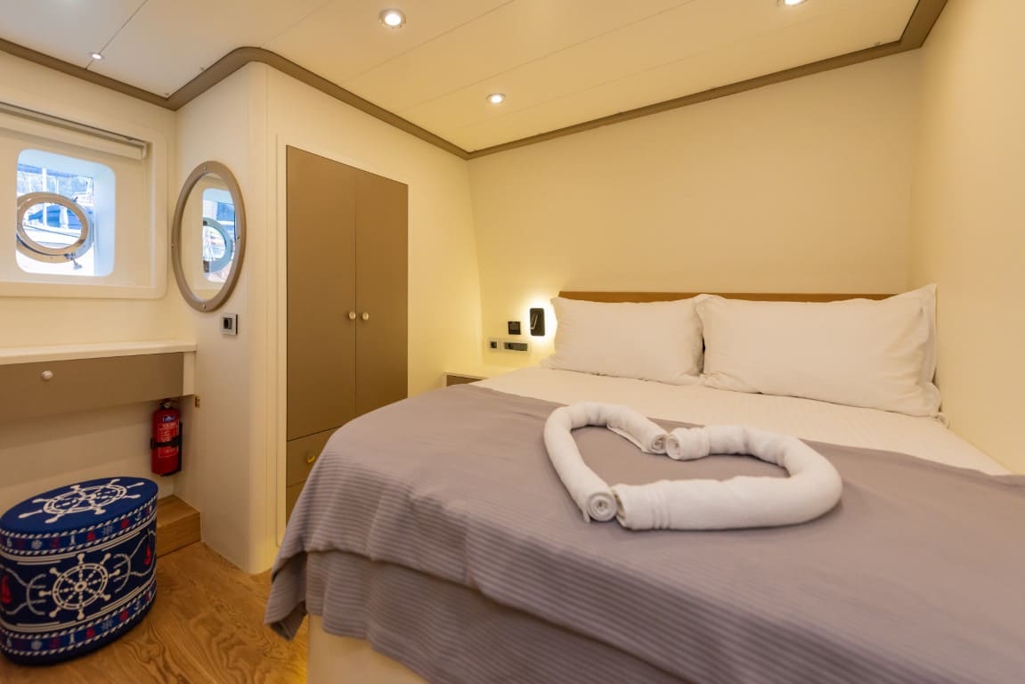 Lycian Dream trawler guest cabin with double bed