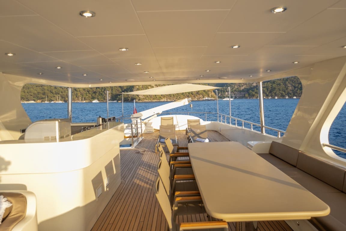 Lycian Dream trawler yacht sun deck seating area