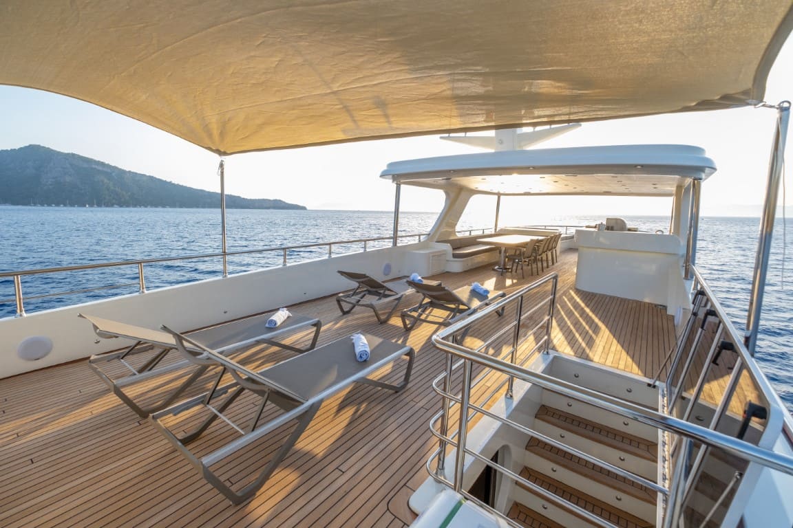 Lycian Dream trawler yacht sun deck seating area